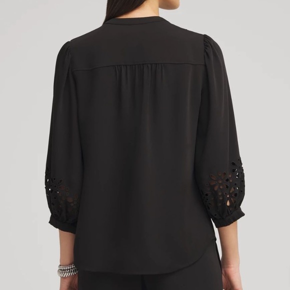 ☀️ CHICO’S Satin Eyelet Popover Blouse - Picture 3 of 15